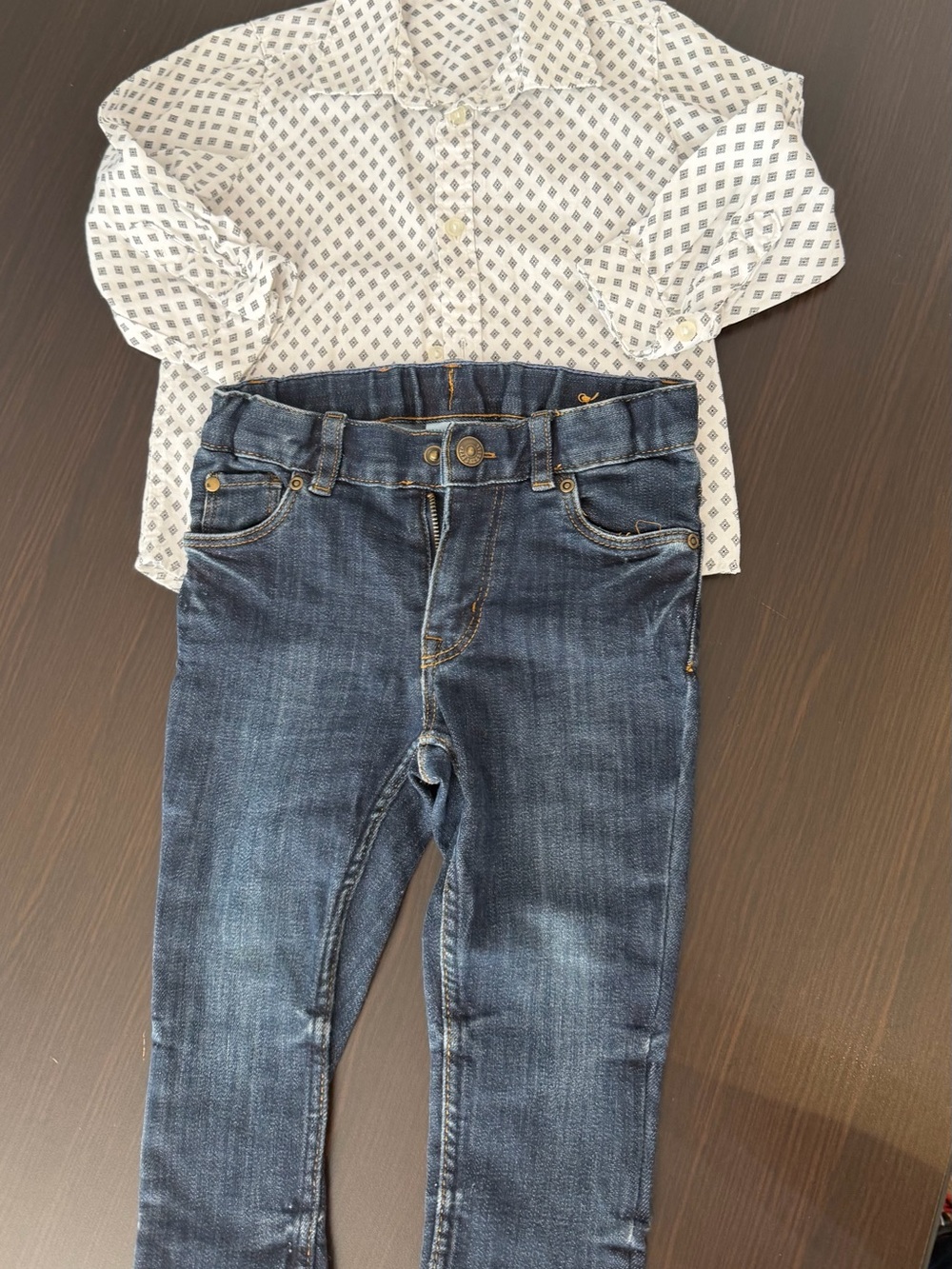 Boys Dark Blue Denim Jeans -and cotton long sleeve button down.